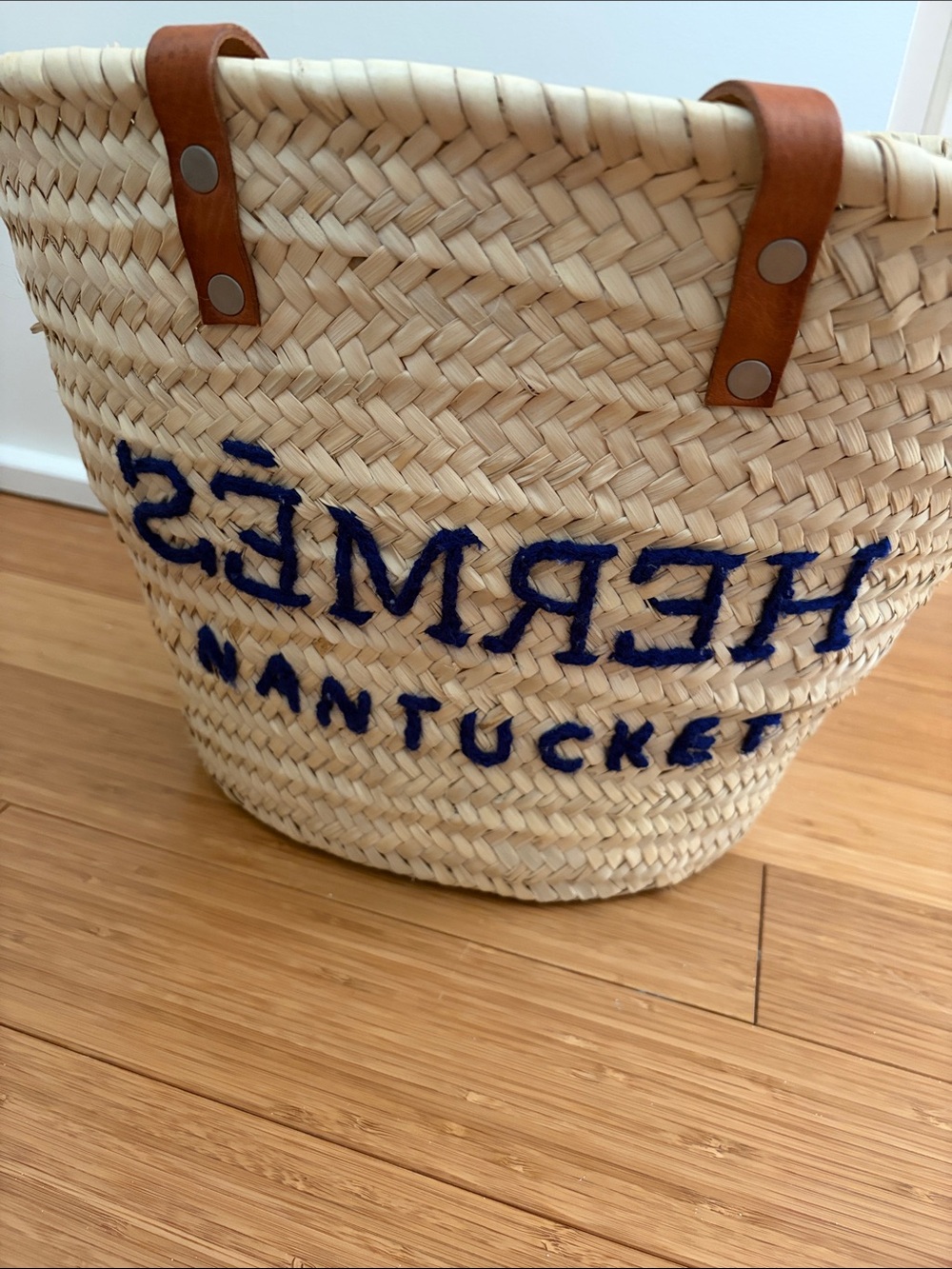 Hermes Nantucket Straw Tote - Blue Embroidered Accent
